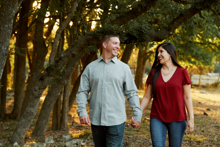 Warm emotions and warm pretty light add up to a scene we loved capturing. Mercedes Morgan Photography, Austin engagement photographers, captured in our outdoor photography studio