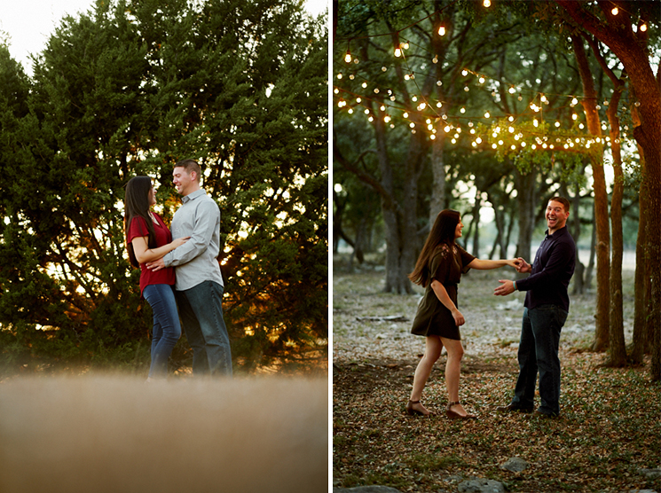 Obsessed with the warm light of Texas hill country sunsets and festooned hanging lights. Mercedes Morgan Photography, Austin Engagement photographers