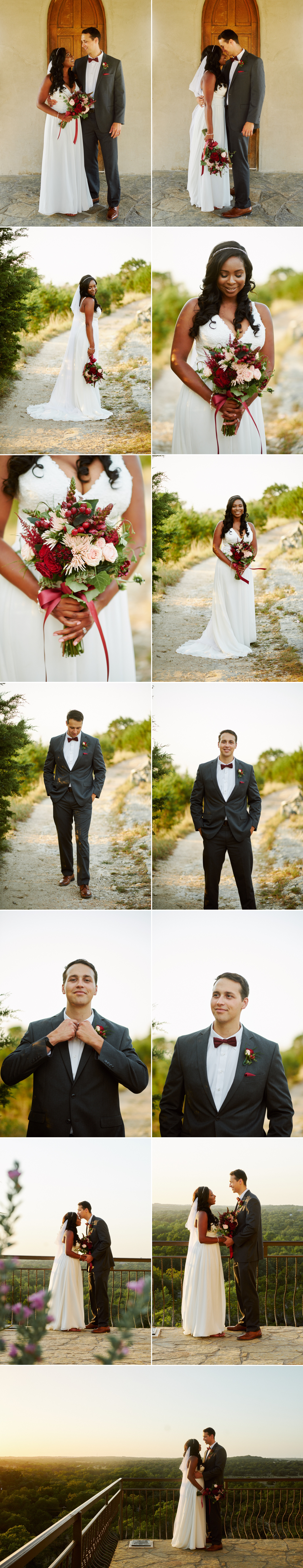 Portraits of the bride and groom after the ceremony of their wedding at Chapel Dulcinea