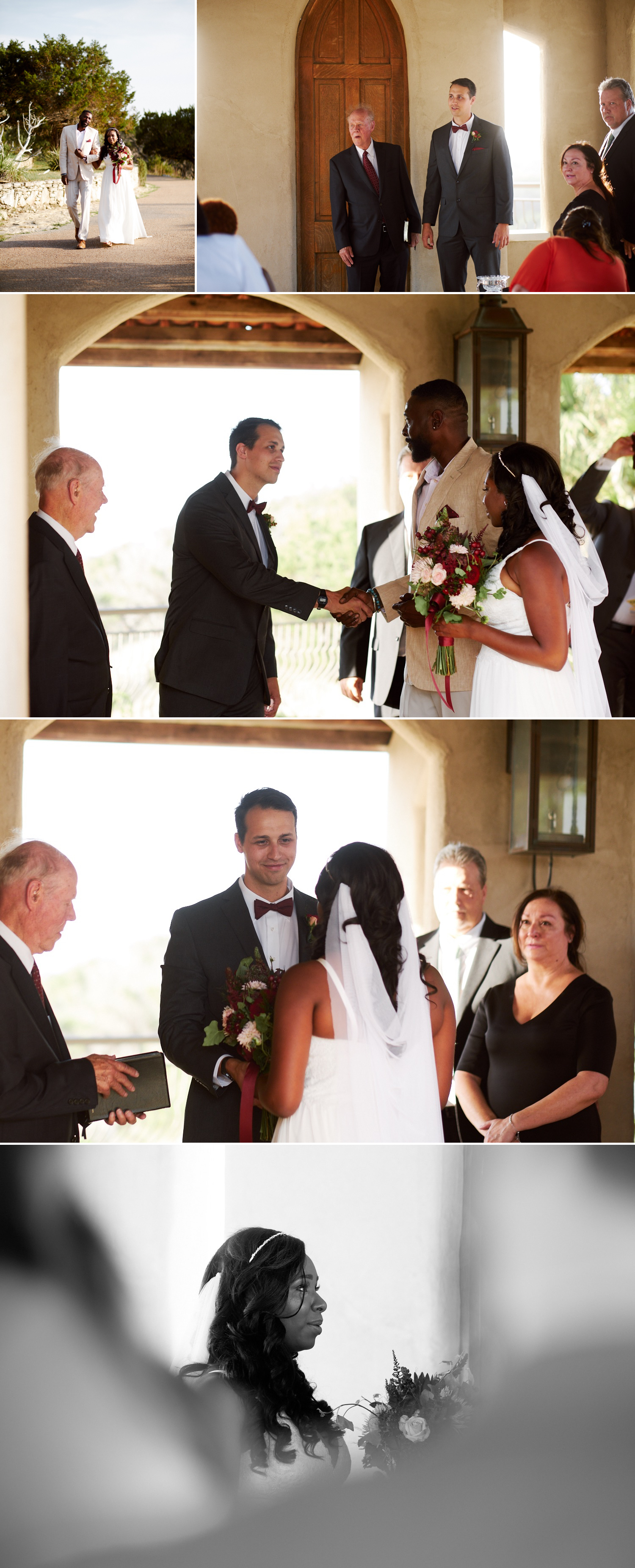 The walk from bridal suite to Chapel Dulcinea gave Jessica a few intimate moments with her dad before the wedding. Austin wedding photographer Mercedes Morgan Photography.