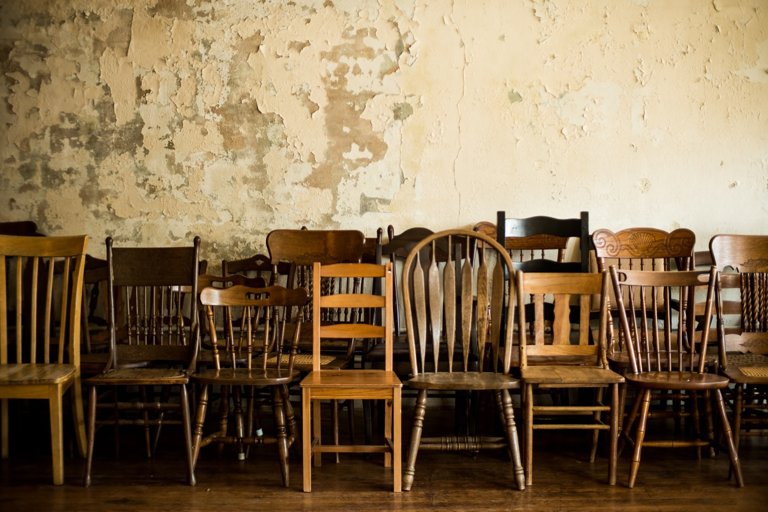 An army of chairs in residence at The Carrington | Photo by Austin wedding photographers Mercedes Morgan Photography