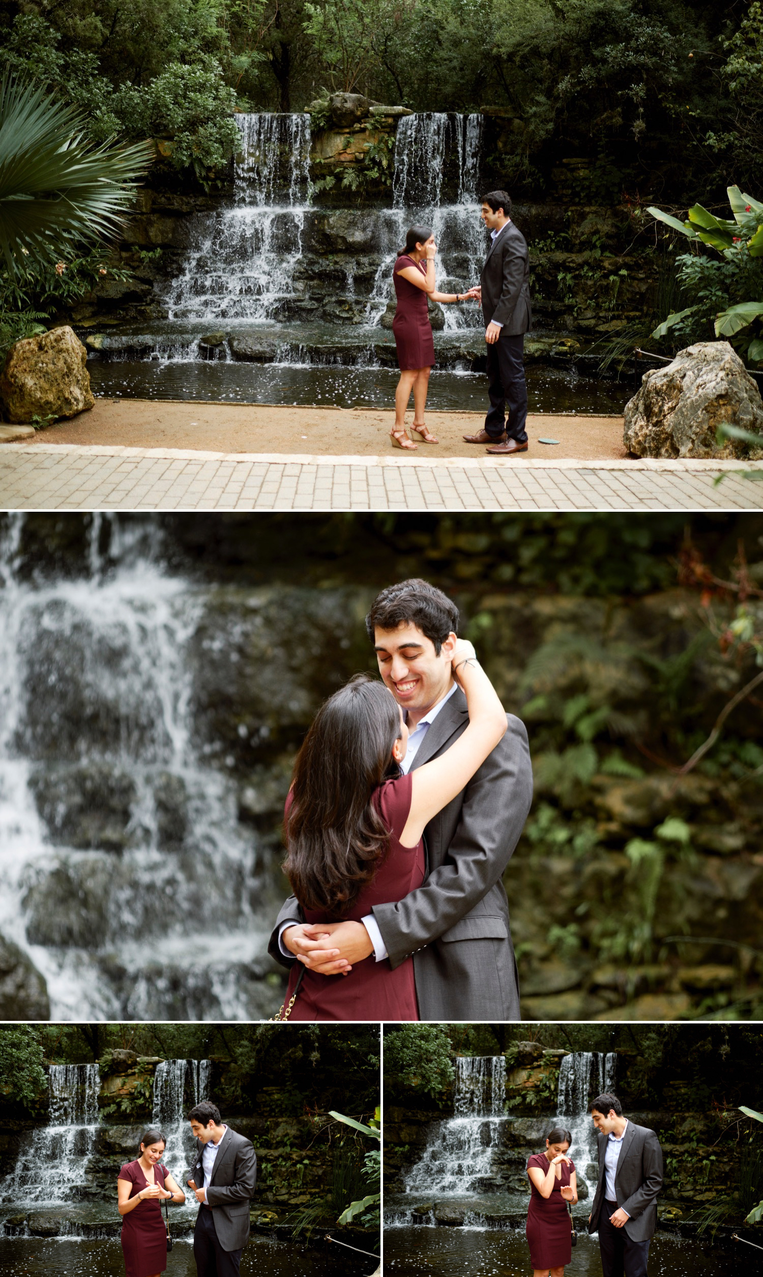 Pratik's proposal at Austin's Zilker Botanical Garden brought tears to Katyayani's eyes. Captured by Mercedes Morgan Photography, Austin wedding photographers